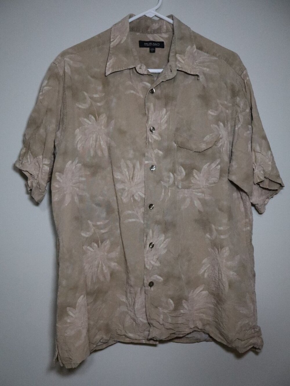 Men's Murano L Button Down Tan Palm Leaf Hawaiian Shirt